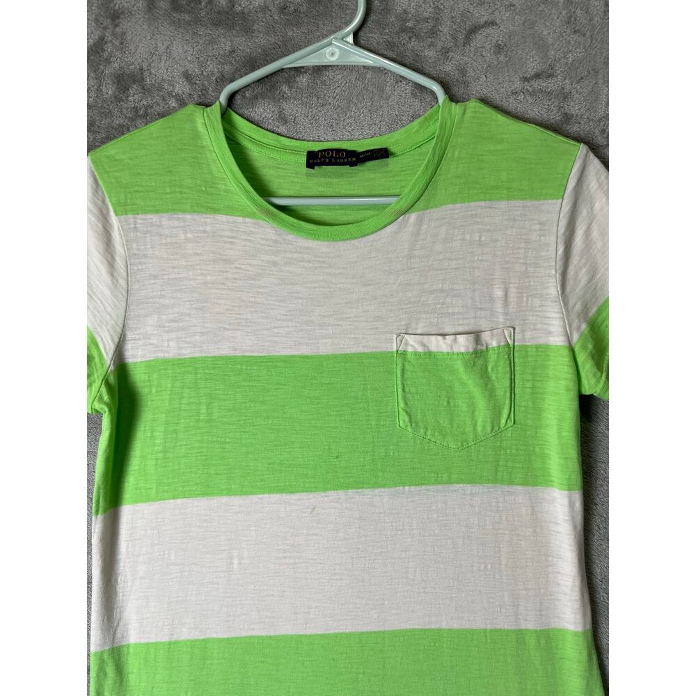 Polo Ralph Lauren Stripe T Shirt Dress Neon Green White Pocket Women's Medium - Picture 2 of 6